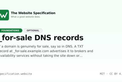 A domain can now say it is for sale, in DNS