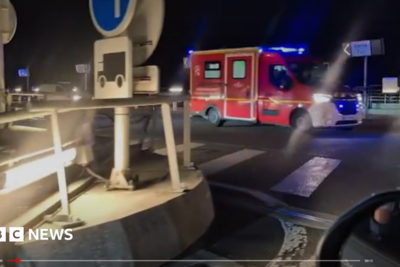 Bus hits train stopped on French side of  Channel Tunnel, with 19 injured