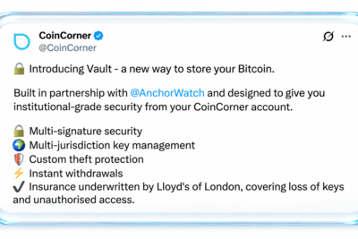Coincorner, Anchorwatch Roll out Bitcoin Custody With Lloyd’s Insurance