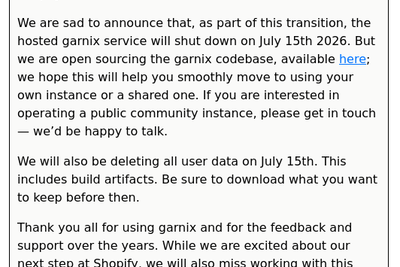 Garnix (A Nix CI) is shutting down