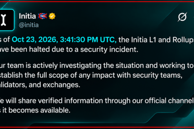 Hacker Prints $2.7M in Crypto as Initia Blockchain Grinds to a Halt
