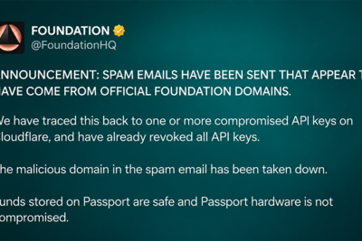 Hardware Wallet Maker Foundation Faces Customer Data Breach
