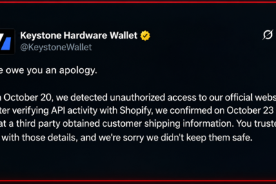 Keystone Wallet Data Breach Exposes Buyers’ Addresses to Scammers