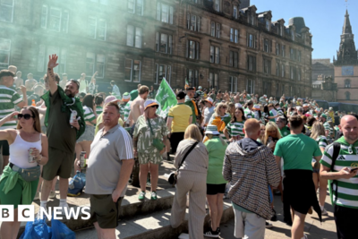 Police pelted with bottles as Celtic fans celebrate Scottish Premiership title