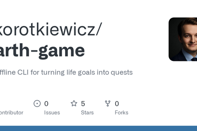 Show HN: Earth Game – An offline CLI for turning life goals into quests